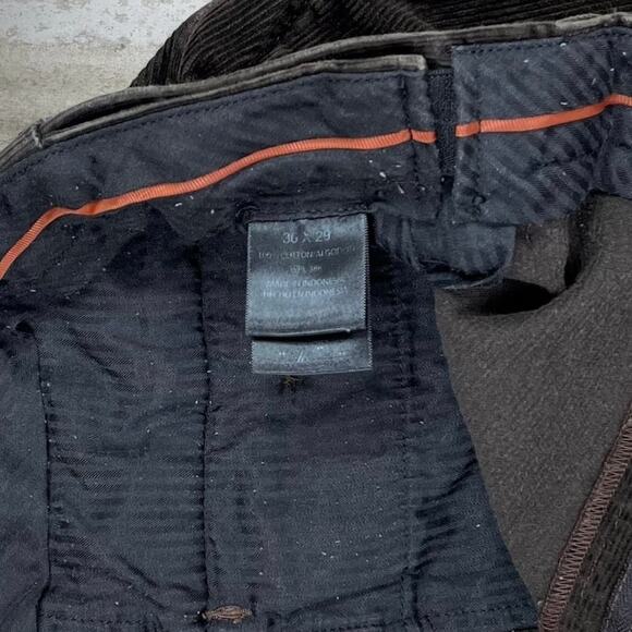 Corduroy Pants Mocha Brown Cotton Relaxed Fit Flat Front - Picture 4 of 4